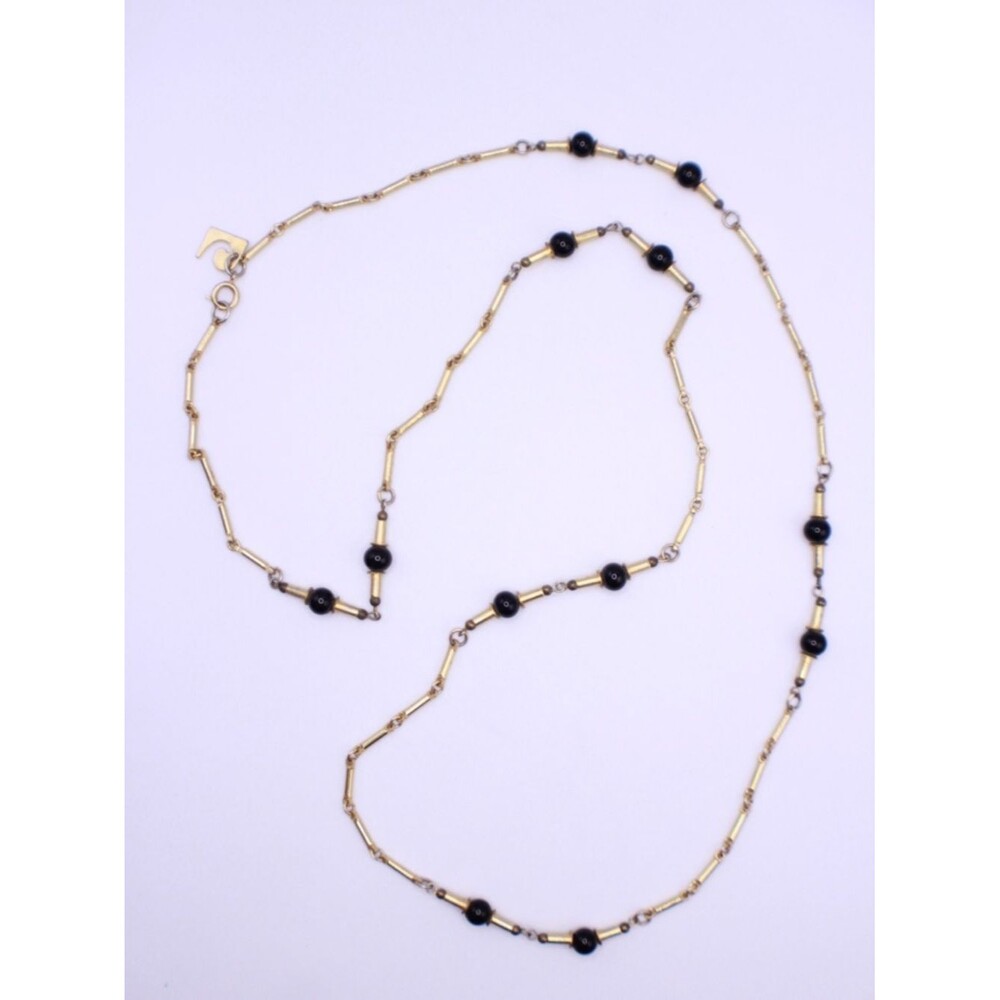 Pierre Cardin Beaded Necklace Fashion Black Glass Beads Gold Tone Accents 40”